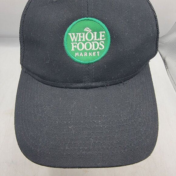 Whole Foods Market Black Green Trucker Hat Work Wear Casual Outdoors Lightweight - Picture 9 of 9